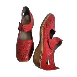 RIEKER Anti-stress Red Mary Jane Style Leather Flats